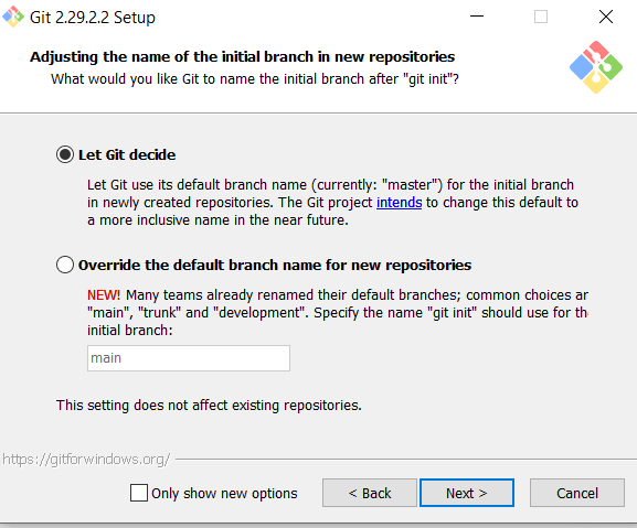 Git Setup - Adjusting the name of the initial Branch in new repositories.